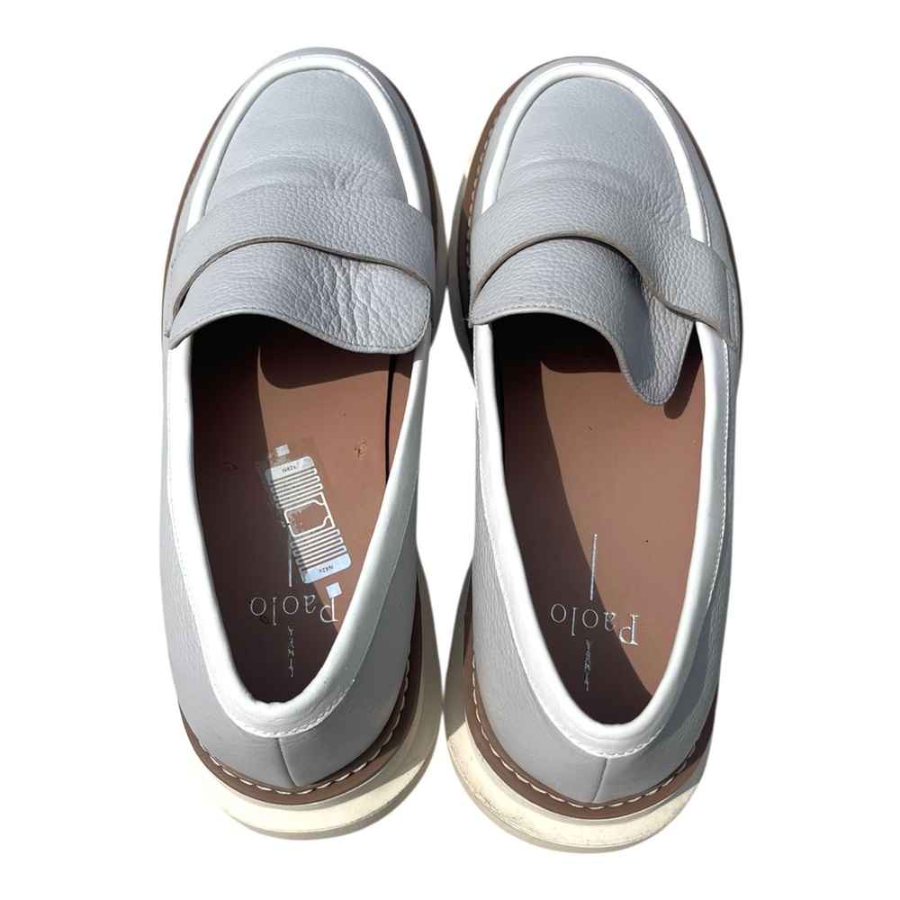 Linea Paolo Minka Gray White Chunky Thick Soles Preppy Leather Loafers Size 9 - Picture 13 of 14